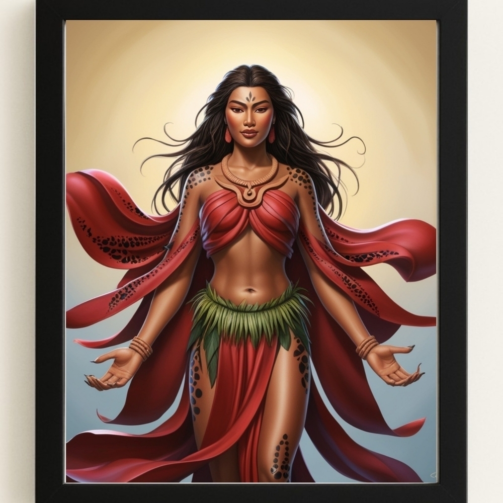 Vibrant Polynesian Goddess Art Print In A Frame 8x10